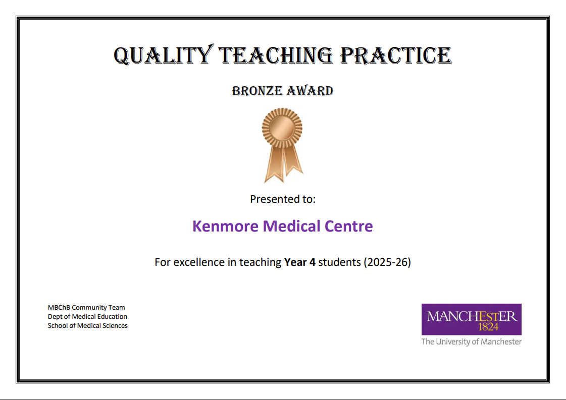 Quality teaching practice bronze award certificate